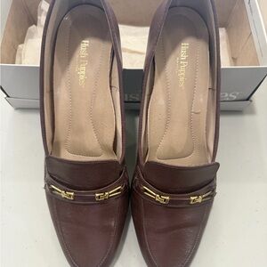 Hush Puppies Women's Dark Brown Leather Slip-On Loafers with Gold Accent